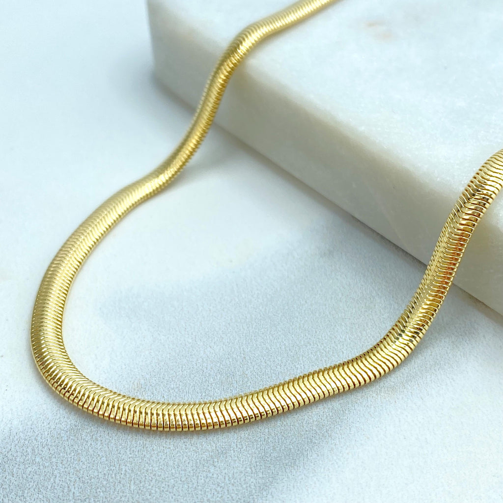 18k Gold Filled 4mm Snake Herringbone Chain, or Bracelet, Slinky Snake Chain Set (buy as a set or individually)