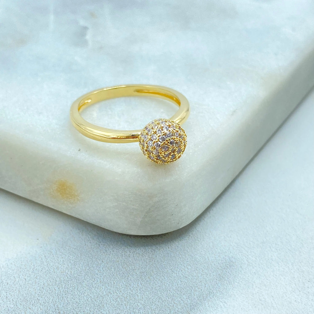 18k Gold Filled Micro Pave Dome Ring, Yellow Gold Ball Ring, Cocktail CZ Band Round Ring, CZ Dome Ring