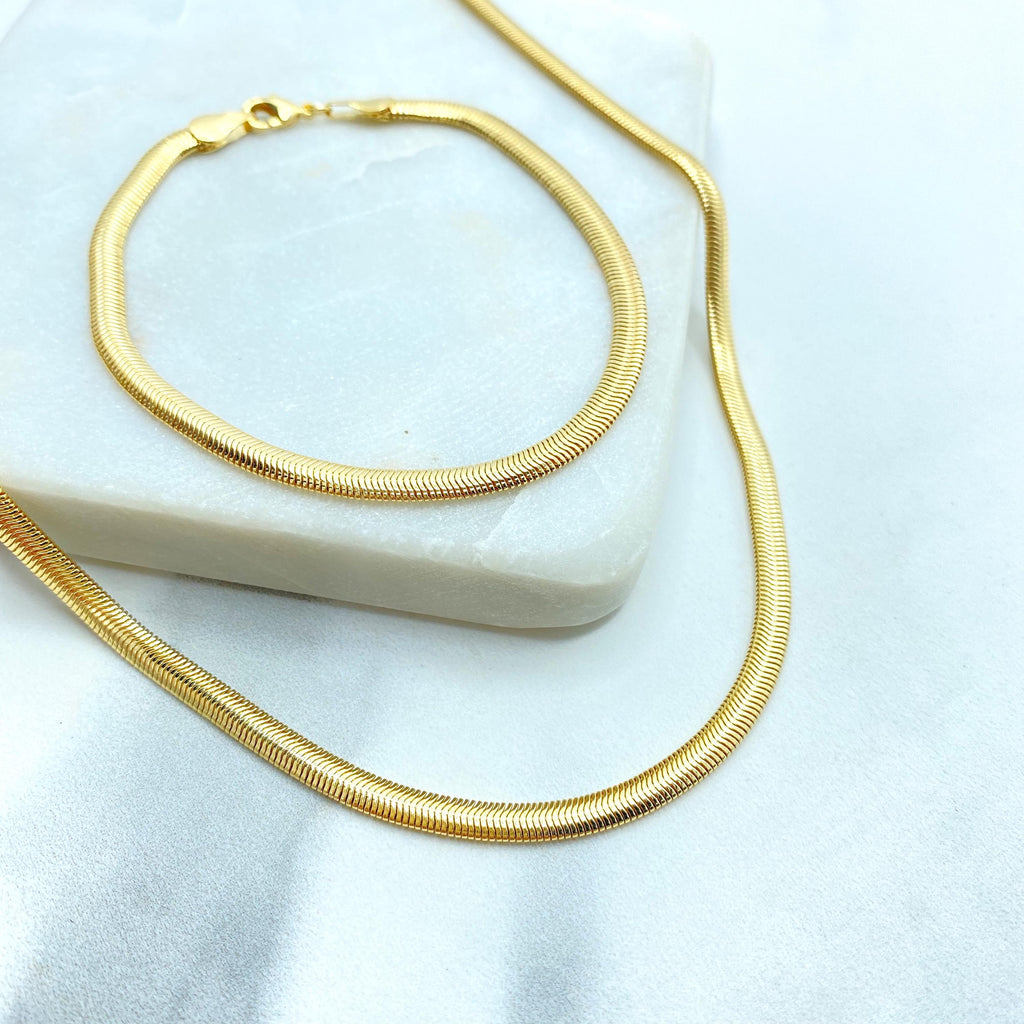 18k Gold Filled 4mm Snake Herringbone Chain, or Bracelet, Slinky Snake Chain Set (buy as a set or individually)