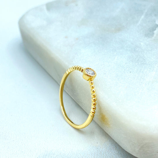 18k Gold Filled Round Solitaire Stacking Ring, Minimalist Beaded Gold Ring, Single Stone Ring, Dainty Solitaire Beaded Ring