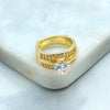 18K Gold Filled Bridal Ring Set, Engagement and Wedding Band Set, with Round Cut Solitaire & Pave CZ
