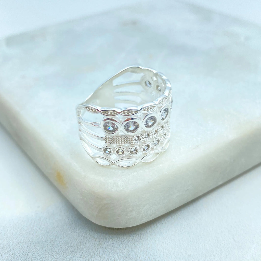 925 Sterling Silver Stacked Ring – 925 Silver & CZ Multi-Layer Look, One-Piece Stacking Ring, 05 Simulated Layers Ring