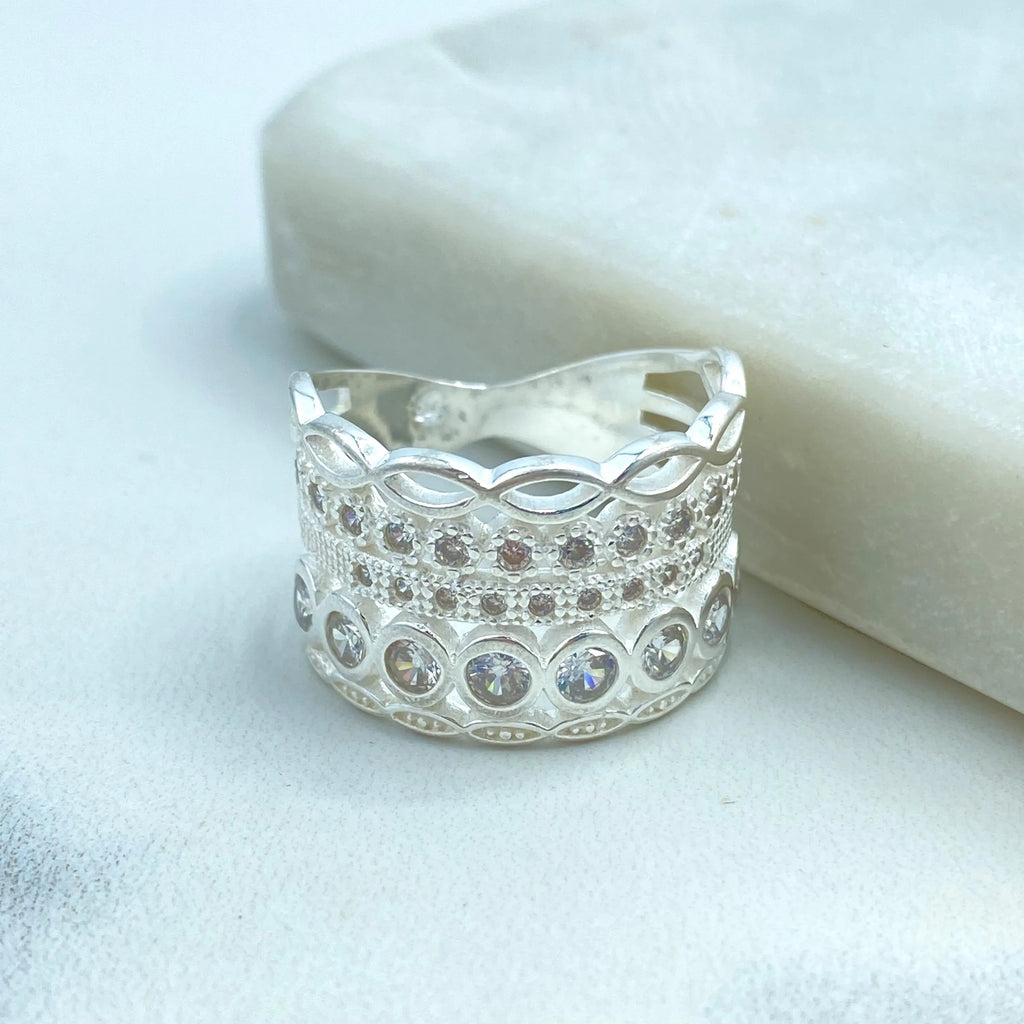 925 Sterling Silver Stacked Ring – 925 Silver & CZ Multi-Layer Look, One-Piece Stacking Ring, 05 Simulated Layers Ring