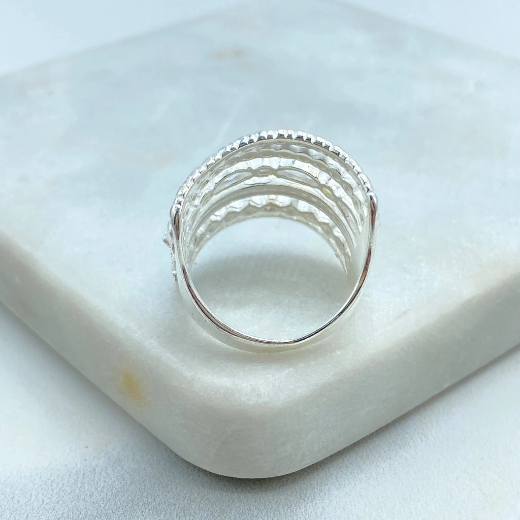 925 Sterling Silver Stacked Ring – 925 Silver & CZ Multi-Layer Look, One-Piece Stacking Ring, 06 Simulated Layers Ring