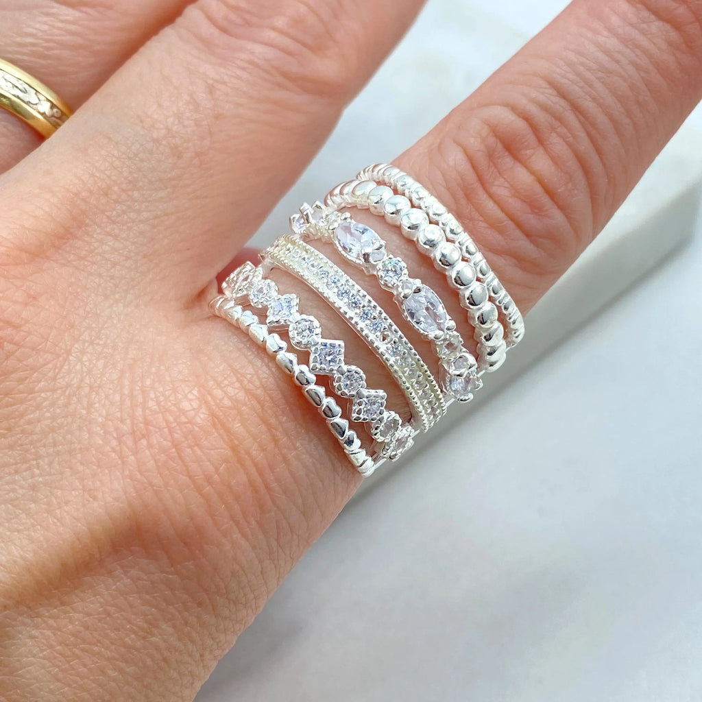 925 Sterling Silver Stacked Ring – 925 Silver & CZ Multi-Layer Look, One-Piece Stacking Ring, 06 Simulated Layers Ring