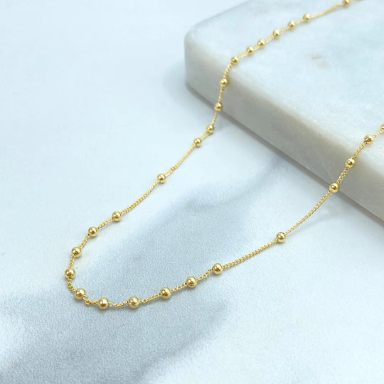 18k Gold Filled Dainty Beaded Chain, Ball Link Chain, Dainty Satellite Chain Necklace, Minimalist Jewelry, 24 Inches Long