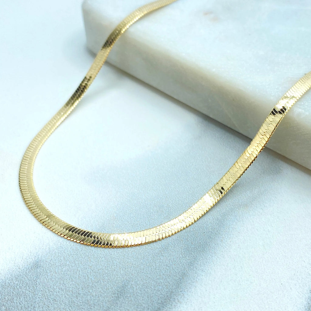 18k Gold Filled 3mm Herringbone Snake Chain, 14 Inches, 16 Inches or 18 Inches, with Extender, Dainty Snake Chain for DIY
