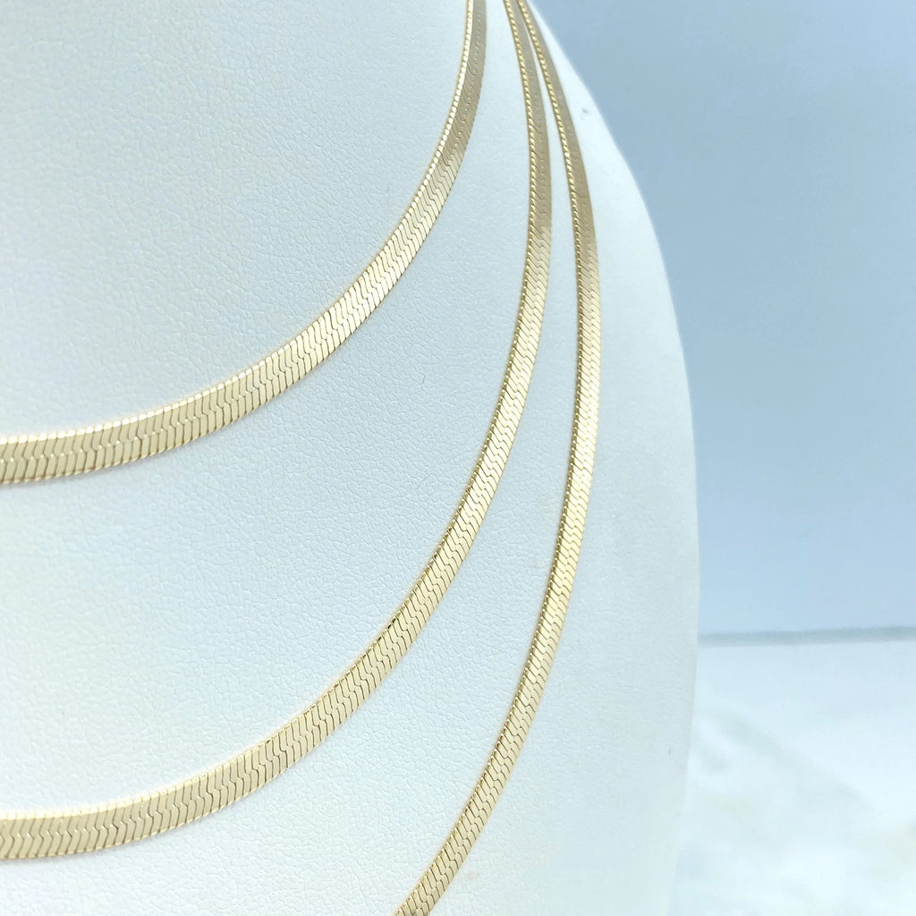 18k Gold Filled 3mm Herringbone Snake Chain, 14 Inches, 16 Inches or 18 Inches, with Extender, Dainty Snake Chain for DIY