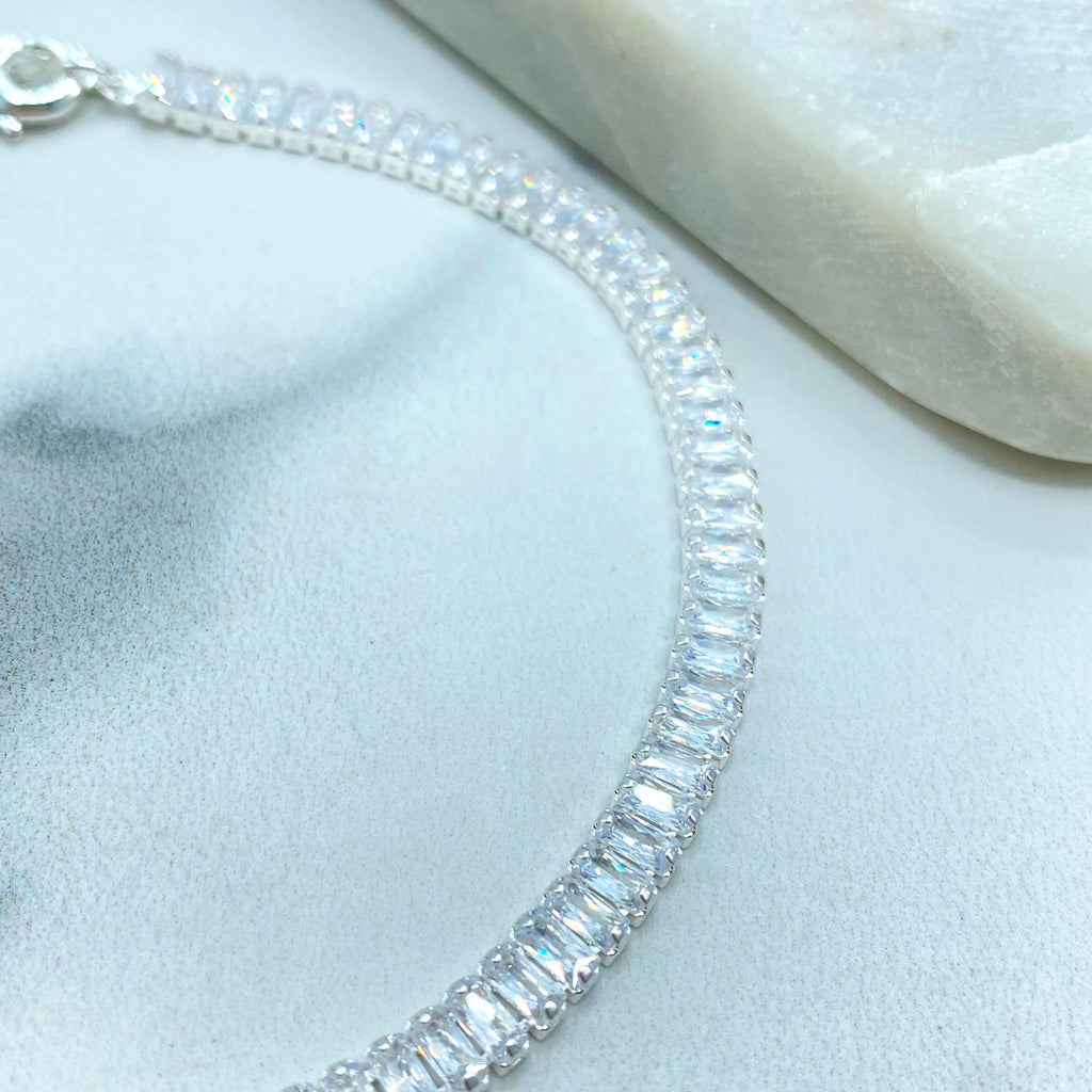 Elegant Baguette Zirconia Anklet in 18k Gold Filled or Silver Filled Finish, Choose Black or Clear Stones