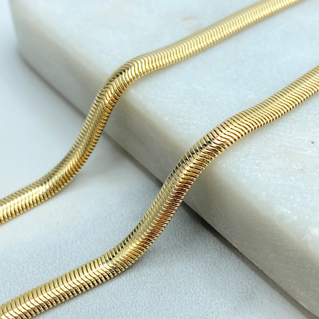 18k Gold Filled 4mm Snake Herringbone Chain, or Bracelet, Slinky Snake Chain Set (buy as a set or individually)