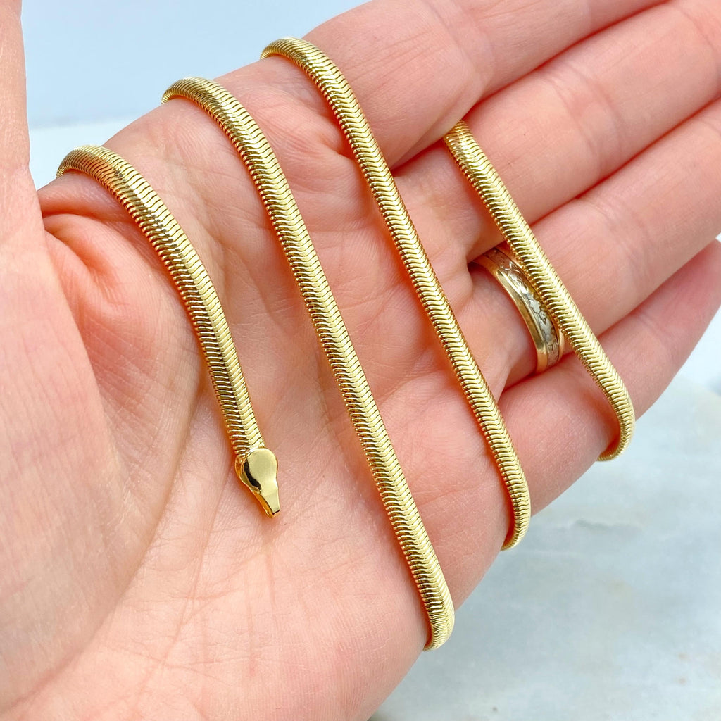 18k Gold Filled 4mm Snake Herringbone Chain, or Bracelet, Slinky