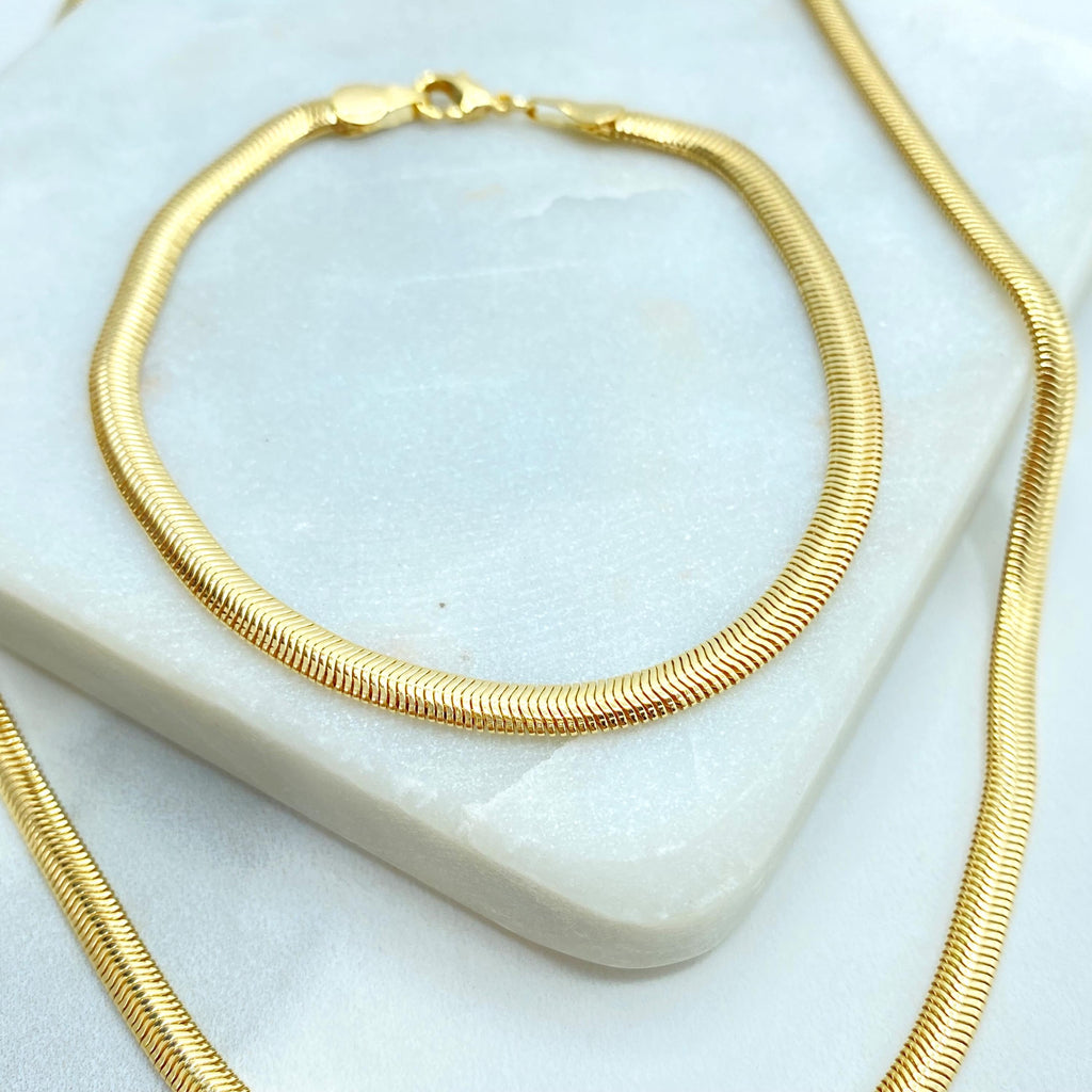 18k Gold Filled 4mm Snake Herringbone Chain, or Bracelet, Slinky Snake Chain Set (buy as a set or individually)