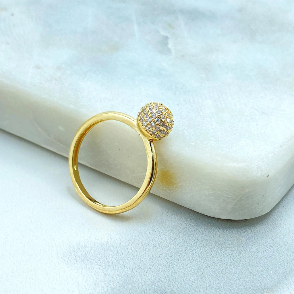 18k Gold Filled Micro Pave Dome Ring, Yellow Gold Ball Ring, Cocktail CZ Band Round Ring, CZ Dome Ring