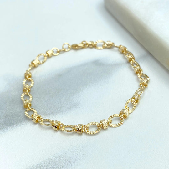 18k Gold Filled Textured Oval and Connector Chain, Necklace or Bracelet, 5mm Speciality Chain, Linked Oval Chain