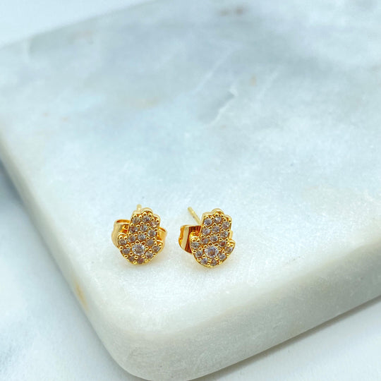 18k Gold Filled or Silver Filled Mini Hamsa Hand Stud with Micro CZ, Pave Hamsa Hand Shape Stud Earrings