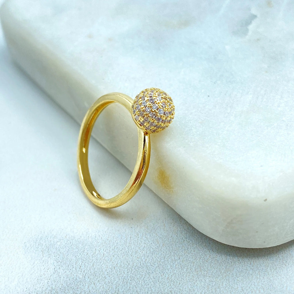 18k Gold Filled Micro Pave Dome Ring, Yellow Gold Ball Ring, Cocktail CZ Band Round Ring, CZ Dome Ring