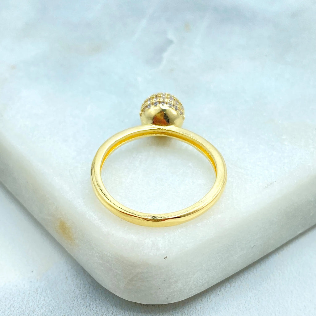 18k Gold Filled Micro Pave Dome Ring, Yellow Gold Ball Ring, Cocktail CZ Band Round Ring, CZ Dome Ring