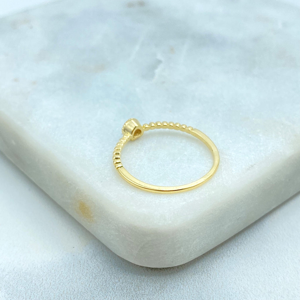 18k Gold Filled Round Solitaire Stacking Ring, Minimalist Beaded Gold Ring, Single Stone Ring, Dainty Solitaire Beaded Ring