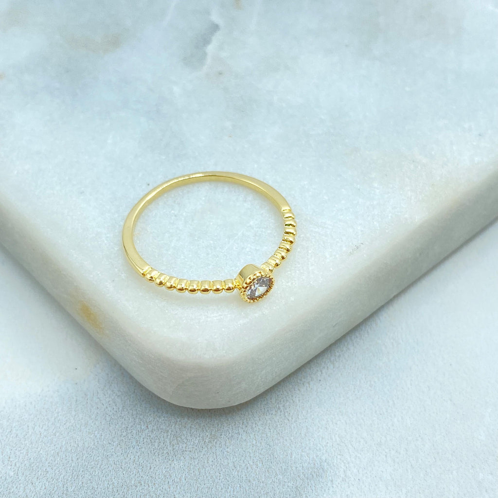 18k Gold Filled Round Solitaire Stacking Ring, Minimalist Beaded Gold Ring, Single Stone Ring, Dainty Solitaire Beaded Ring