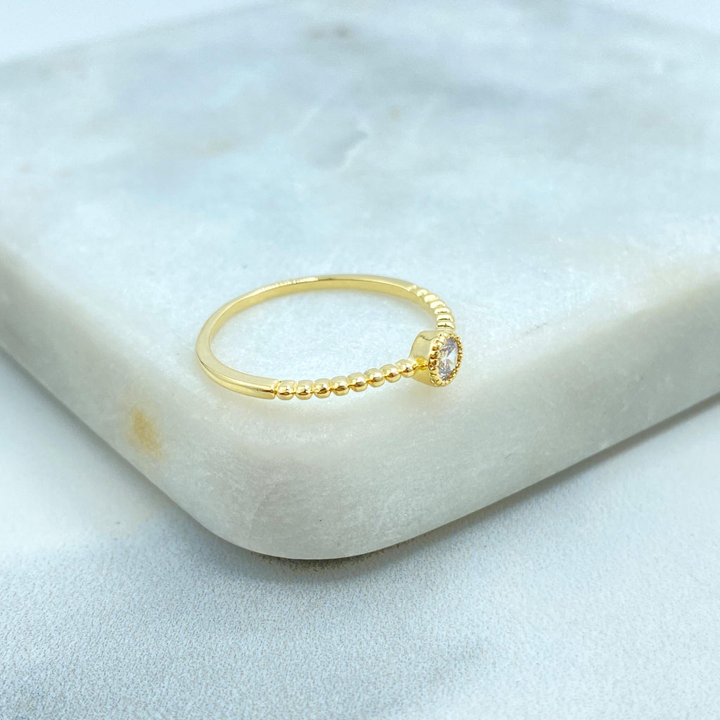 18k Gold Filled Round Solitaire Stacking Ring, Minimalist Beaded Gold Ring, Single Stone Ring, Dainty Solitaire Beaded Ring