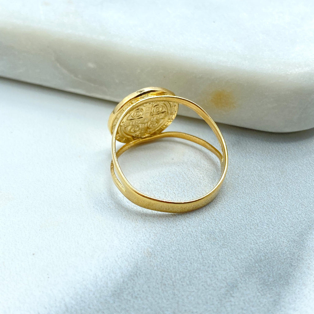 18k Gold Filled Saint Benedict Medal Ring, With Cutout Details, San Benito Medal Ring, Catholic Jewelry