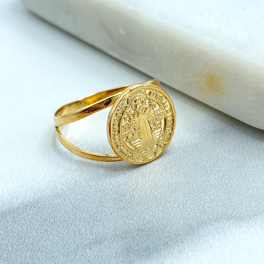18k Gold Filled Saint Benedict Medal Ring, With Cutout Details, San Benito Medal Ring, Catholic Jewelry