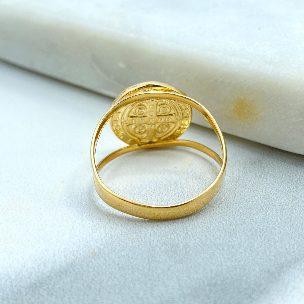 18k Gold Filled Saint Benedict Medal Ring, With Cutout Details, San Benito Medal Ring, Catholic Jewelry