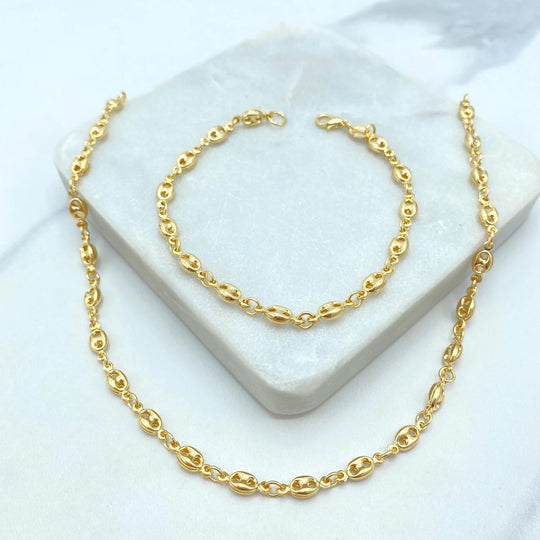 18k Gold Filled Puff Mariner Chain, or Bracelet, Puffed Puff Mariner Link Chain, Mariner Anchor, Chunky Link Mariner