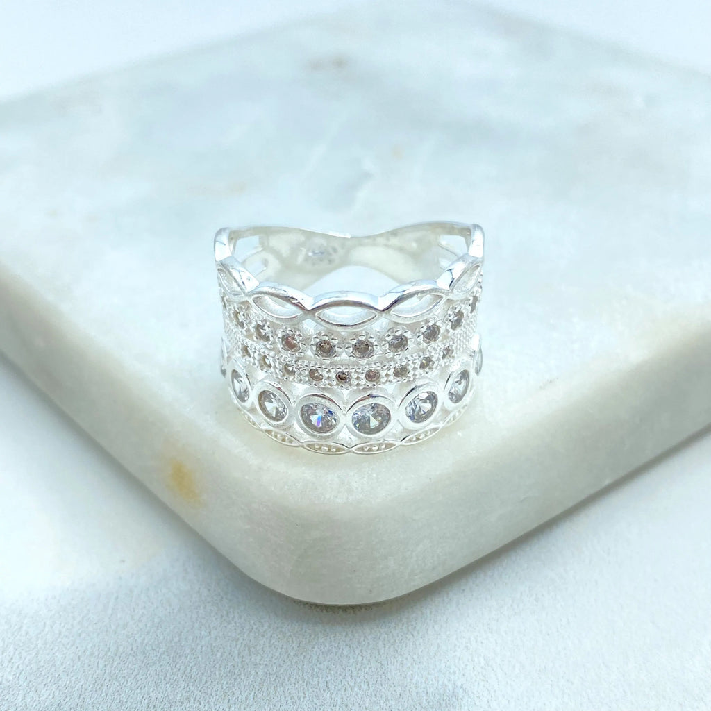 925 Sterling Silver Stacked Ring – 925 Silver & CZ Multi-Layer Look, One-Piece Stacking Ring, 05 Simulated Layers Ring