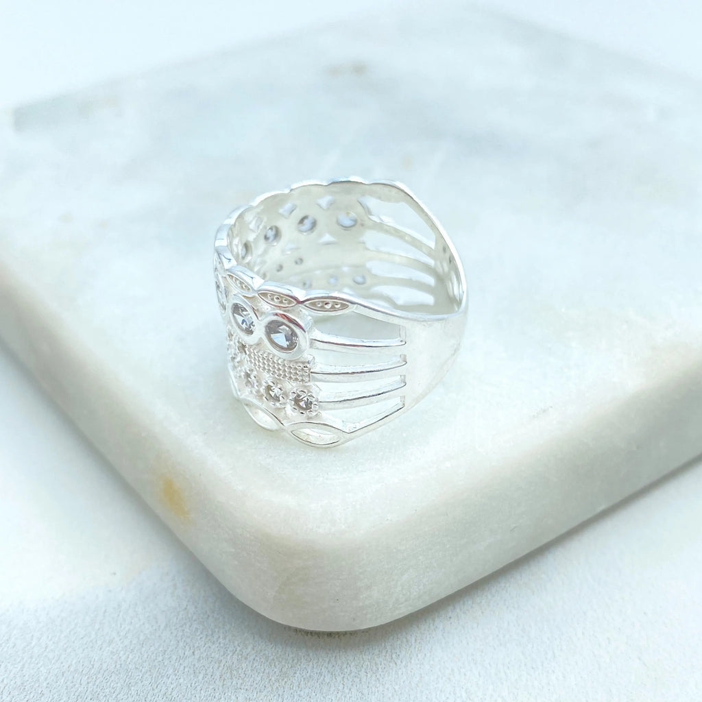 925 Sterling Silver Stacked Ring – 925 Silver & CZ Multi-Layer Look, One-Piece Stacking Ring, 05 Simulated Layers Ring