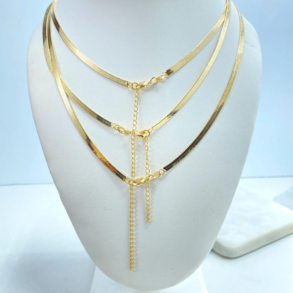 18k Gold Filled 3mm Herringbone Snake Chain, 14 Inches, 16 Inches or 18 Inches, with Extender, Dainty Snake Chain for DIY