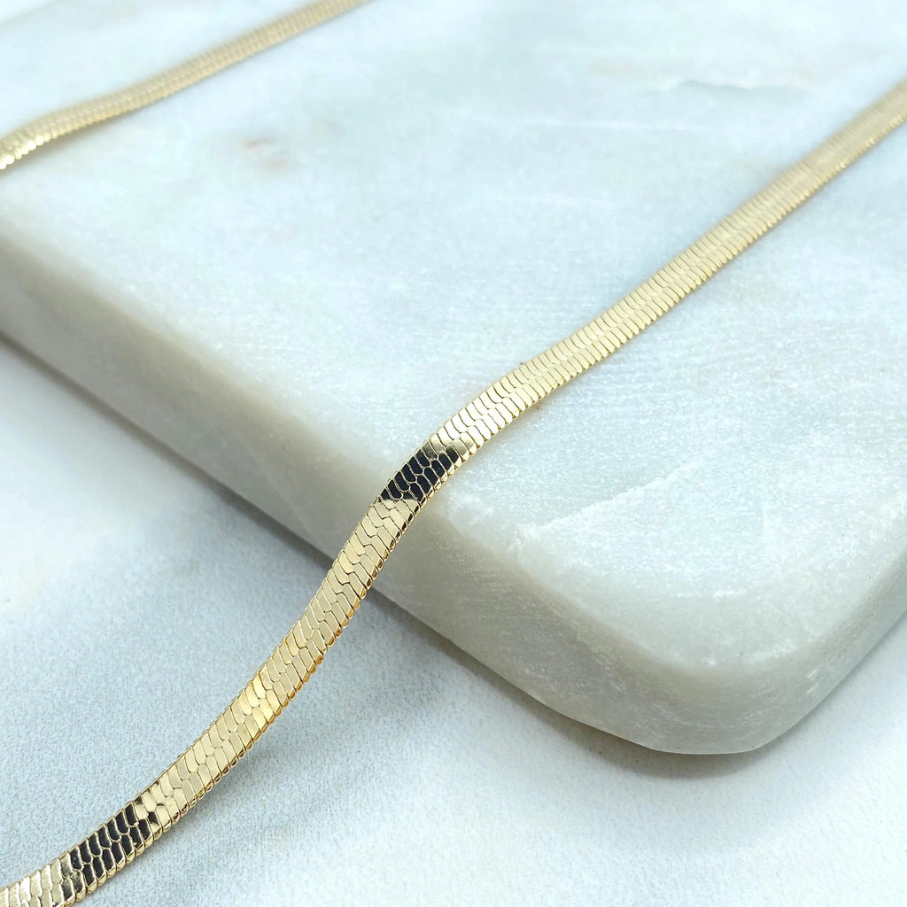 18k Gold Filled 3mm Herringbone Snake Chain, 14 Inches, 16 Inches or 18 Inches, with Extender, Dainty Snake Chain for DIY