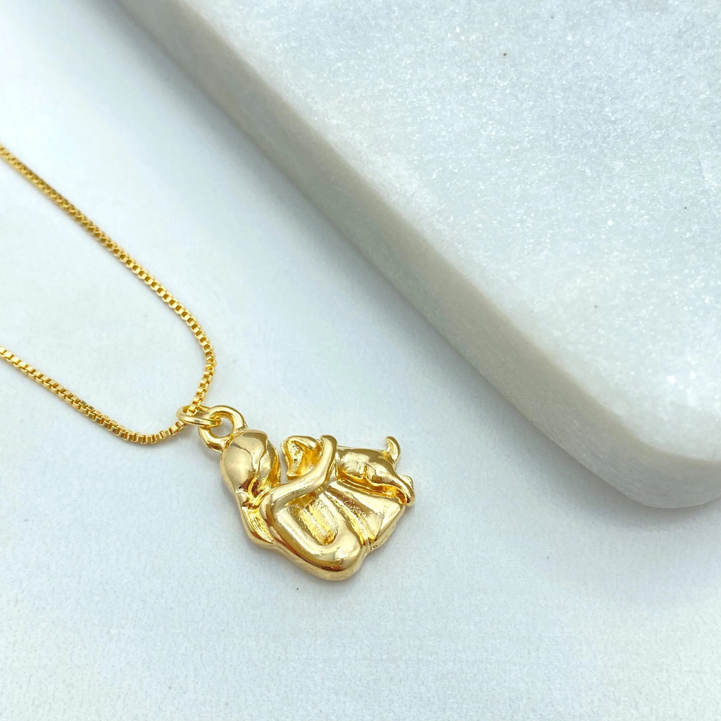 18k Gold Filled Girl & Puppy Pendant Necklace, with Extender, Girl hugging Puppy Necklace, Dog Lovers Necklace