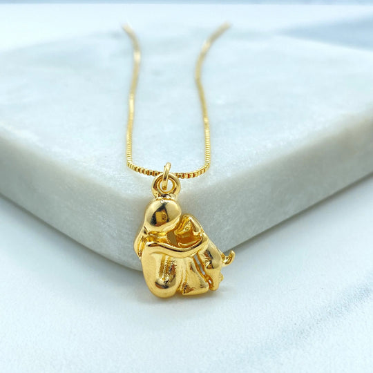 18k Gold Filled Girl & Puppy Pendant Necklace, with Extender, Girl hugging Puppy Necklace, Dog Lovers Necklace
