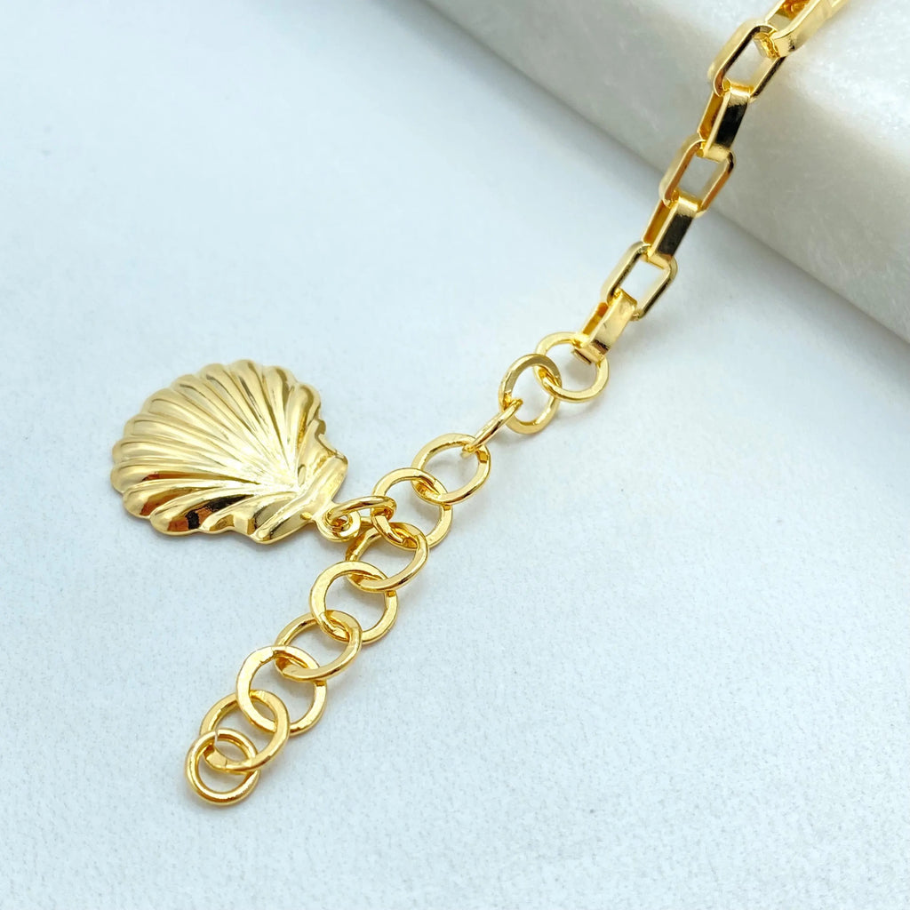 18k Gold Filled Seashell Charm Bracelet, Beach Inspired Summer Jewelry, Coastal Gold Bracelet, Two Links Bracelet