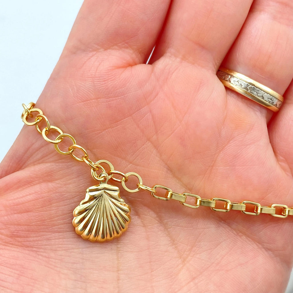 18k Gold Filled Seashell Charm Bracelet, Beach Inspired Summer Jewelry, Coastal Gold Bracelet, Two Links Bracelet