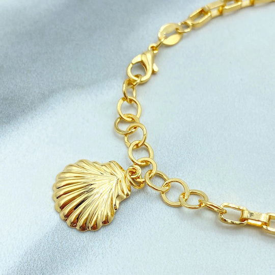 18k Gold Filled Seashell Charm Bracelet, Beach Inspired Summer Jewelry, Coastal Gold Bracelet, Two Links Bracelet
