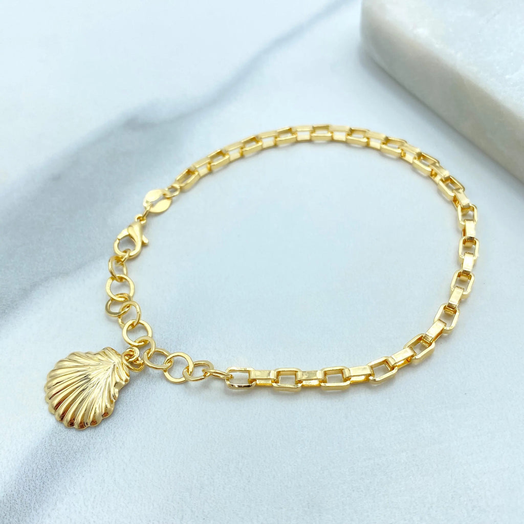18k Gold Filled Seashell Charm Bracelet, Beach Inspired Summer Jewelry, Coastal Gold Bracelet, Two Links Bracelet