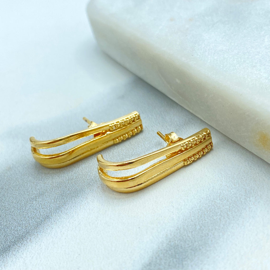18k Gold Filled Textured Stud Earrings, Sleek Curved Earrings, Minimalist Jewelry, Elegant Everyday Studs
