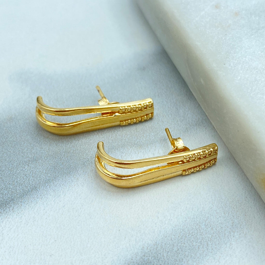 18k Gold Filled Textured Stud Earrings, Sleek Curved Earrings, Minimalist Jewelry, Elegant Everyday Studs