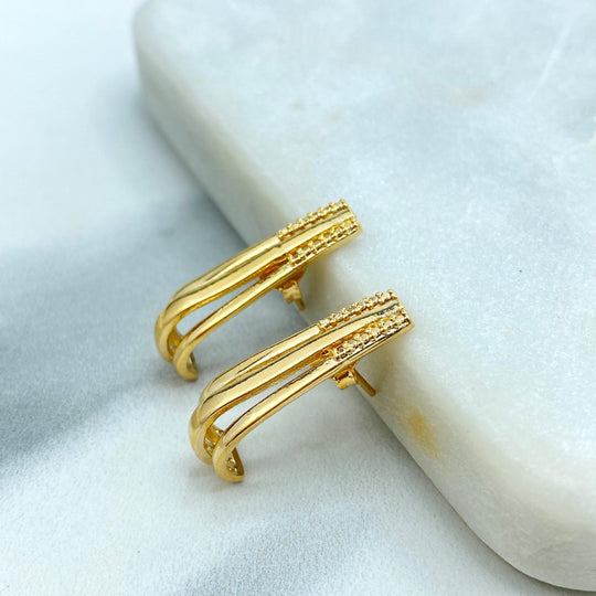 18k Gold Filled Textured Stud Earrings, Sleek Curved Earrings, Minimalist Jewelry, Elegant Everyday Studs