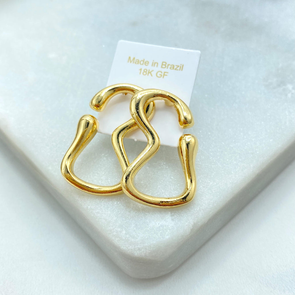 18k Gold Filled Abstract Wave Stud Earring, Bold & Artistic Wave-Shaped Stud Earrings, Modern, Earrings, Lightweight Stud