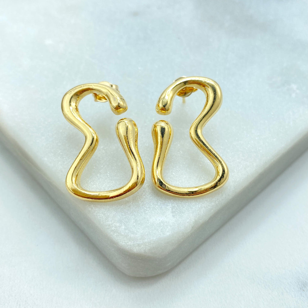 18k Gold Filled Abstract Wave Stud Earring, Bold & Artistic Wave-Shaped Stud Earrings, Modern, Earrings, Lightweight Stud