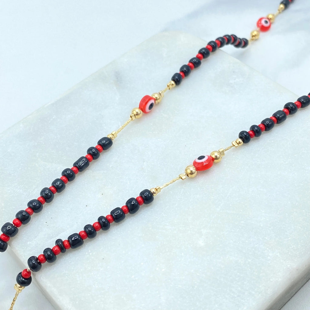 18k Gold Filled Rosary Necklace with Guadalupe Medal, Evil Eye & Azabache Beads, Catholic Link Rosary, Protection Gift