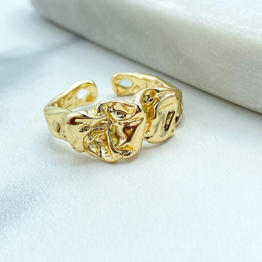 18k Gold Filled Adjustable Ring, Hammered Organic Textured Band, Modern Statement Jewelry, Open Design, Gift for Her