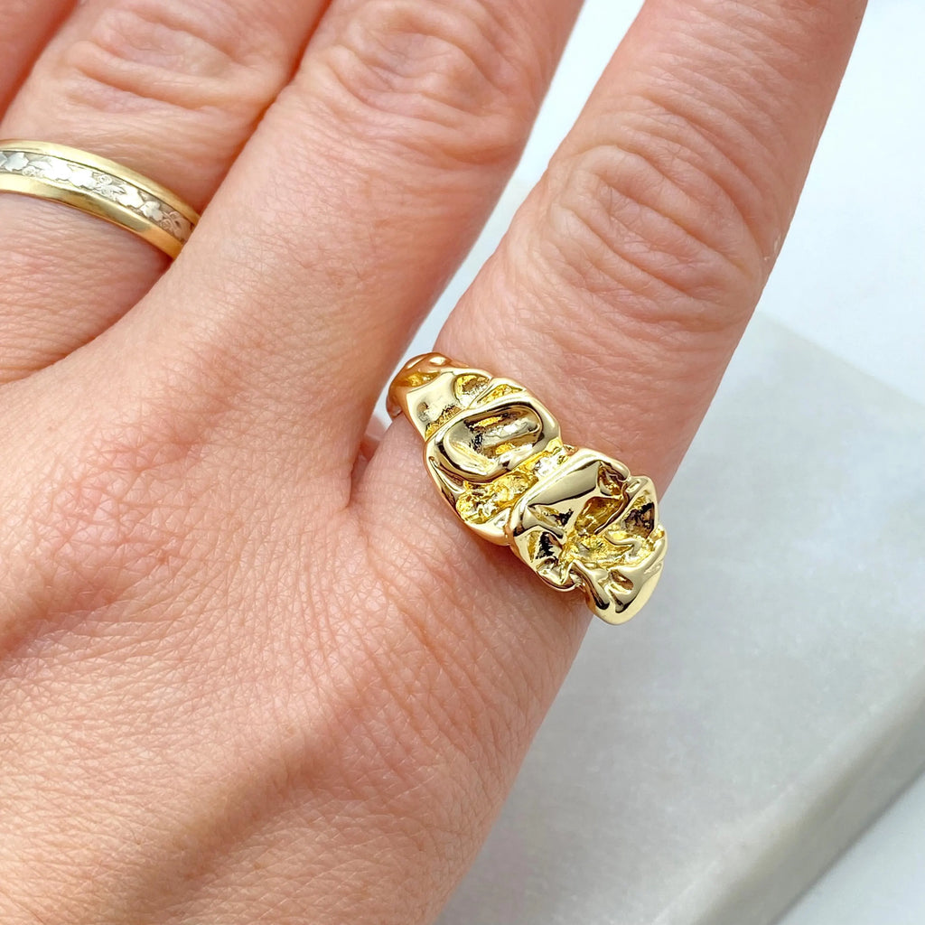 18k Gold Filled Adjustable Ring, Hammered Organic Textured Band, Modern Statement Jewelry, Open Design, Gift for Her