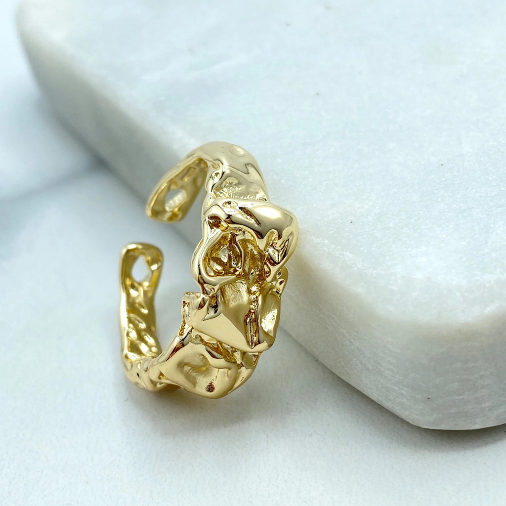 18k Gold Filled Adjustable Ring, Hammered Organic Textured Band, Modern Statement Jewelry, Open Design, Gift for Her