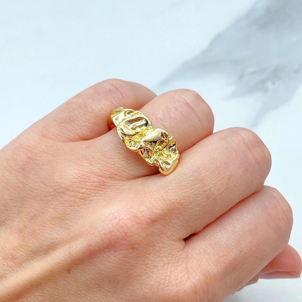 18k Gold Filled Adjustable Ring, Hammered Organic Textured Band, Modern Statement Jewelry, Open Design, Gift for Her