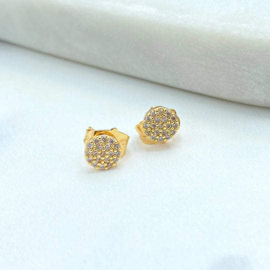 18k Gold Filled or Silver Filled Pave Circle Stud Earrings, Round Micro CZ Studs, Lightweight Sparkle Gift