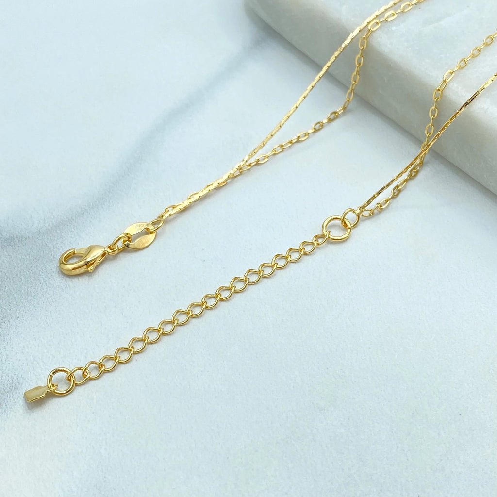 18k Gold Filled Double Layer Anklet, Geometric and Round Beads, Adjustable Anklet with Extender, Dainty Layered Anklet